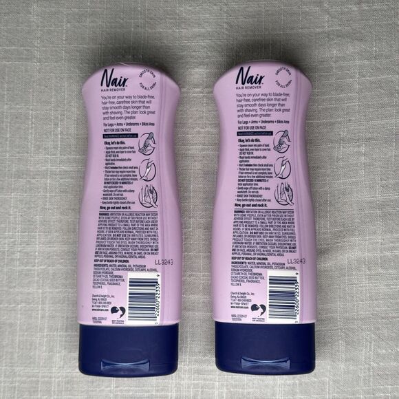 2 Bottles Of Nair Body Cream Hair Remover Rich Cocoa Butter & Vitamin E - NEW - Picture 2 of 2